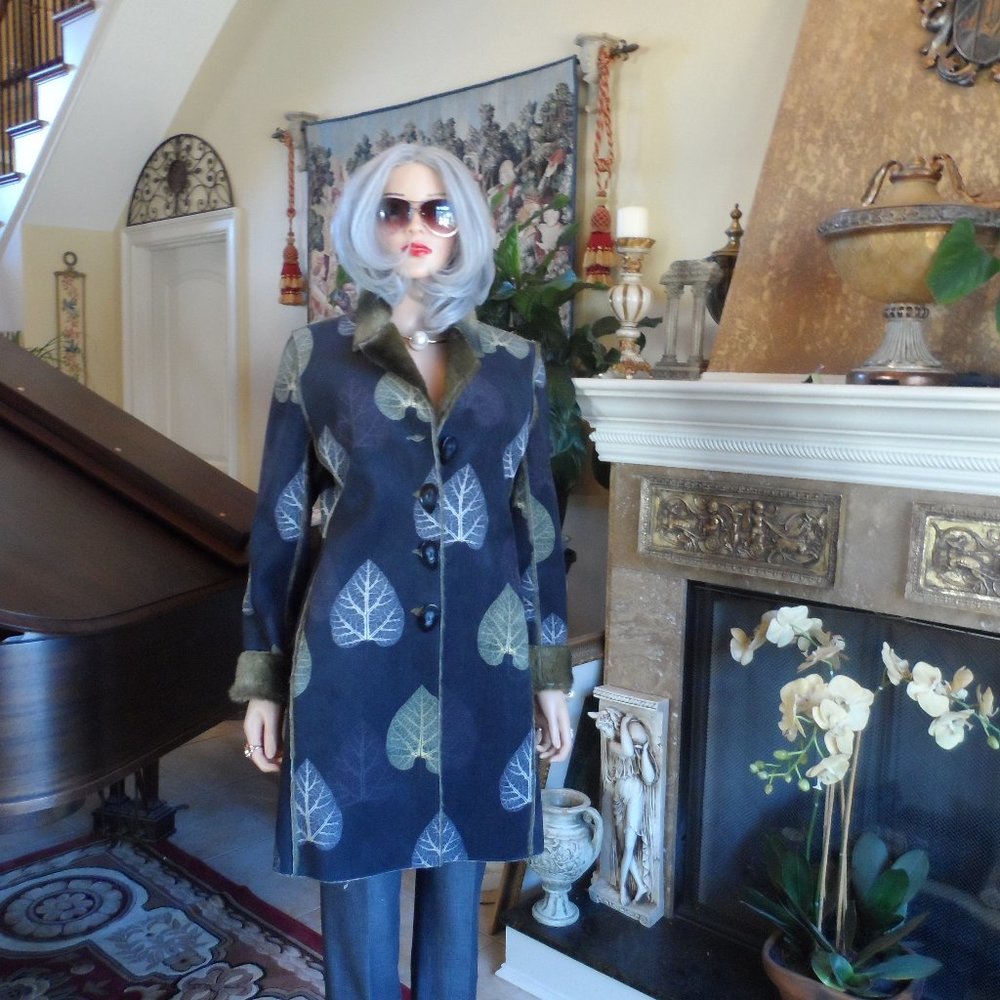 New Robert Kitchen Black Faux Shearling W/Faux Fur Lining Coat Detail Size S/P